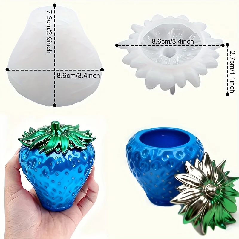 1 Piece of Strawberry Can Resin Mold with Lid, DIY Jewelry Storage Box, Gypsum Storage Jar, Candlestick, Home Decoration Items view 3