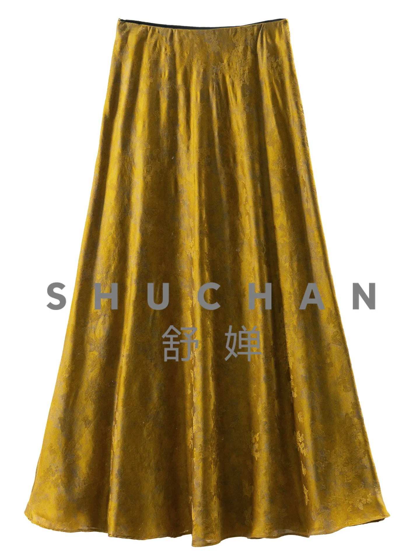 

Extravagant Amber Yellow, New Chinese Natural Silk Fragrant Cloud Yarn Flower Dill Jacquard Fishtail Skirt Female 21M8