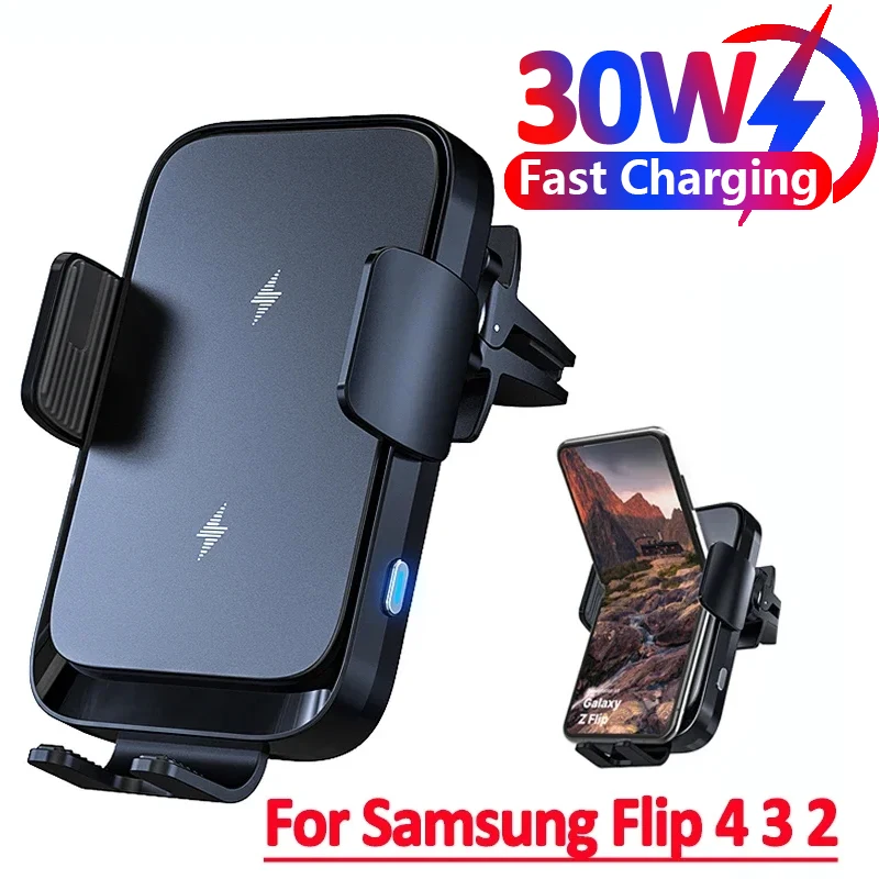 Wireless Car Charger Dual Coil Car Phone Holder Stand for Samsung Galaxy Z Flip 5 4 3 S22 S21 iPhone 15 14 Fast Charging Station