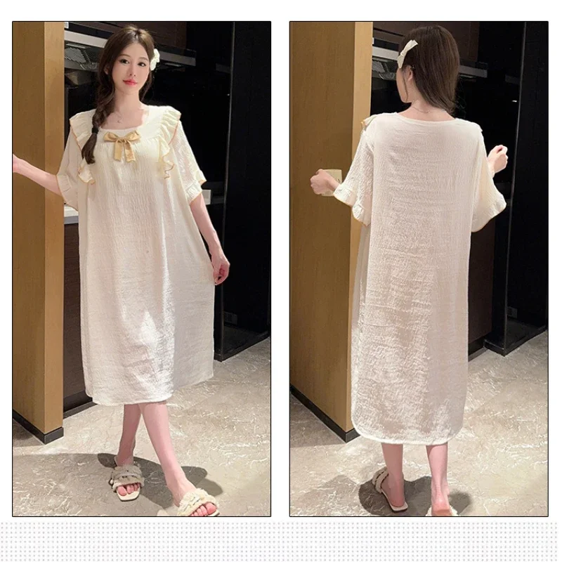 5XL Plus Size Sleep Dress with Chest Pad Thin Cloud Cotton Homewear Solid Japanese Sweet Home Clothes Loose Pajamas Nightwear