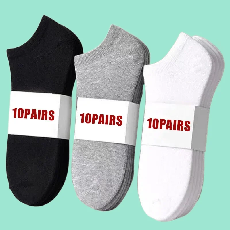 10 Pairs High Quality Men\'s Socks Thin Breathable Soft Polyester Fashion Cotton Socks Black Casual Business Ankle Boat Socks