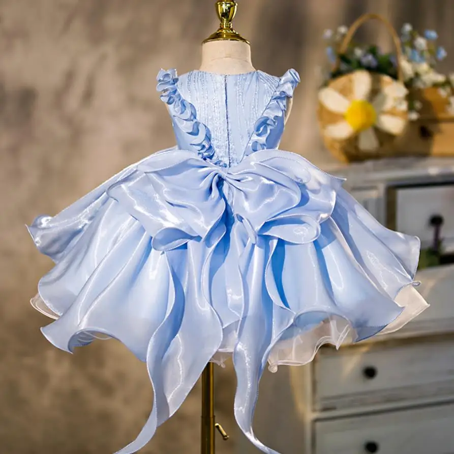 Baby Spanish Lolita Princess Ball Gown Bow Wood Ear Sleeveless Design Birthday Baptism Party Easter Eid Dresses For Girls A2686