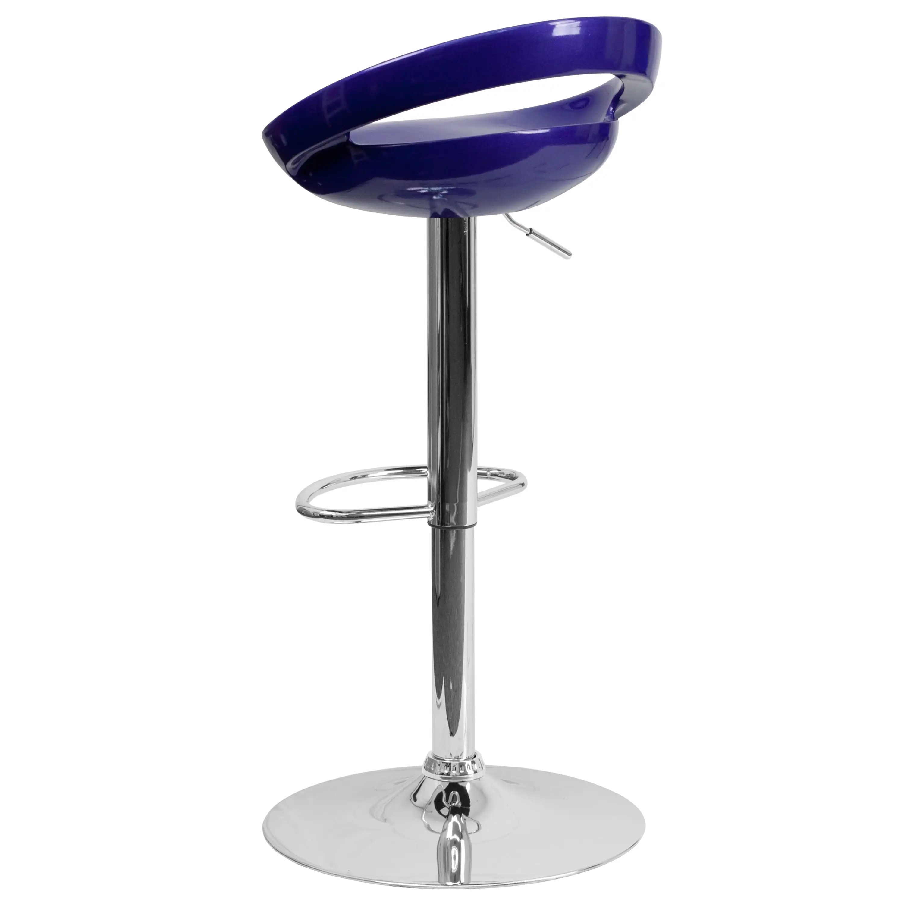 Adjustable Height Barstool Kitchen Blue Plastic Counter Chair w/ Rounded Cutout Back