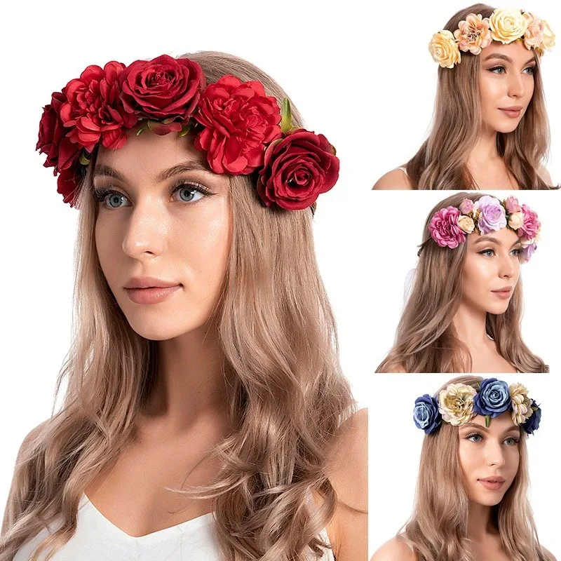 Wedding Garland Lily Flower Crown Spring Summer Women Bride Bridesmaid White Floral Headband Bohemian Beach Stretchy Headwear