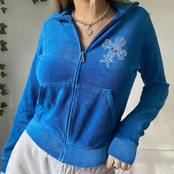 90s Vintage Skull Rhinestone Long Sleeve Coat Women Slim Fit Zip-Up Sweatshirts Spring Fall Jacket Hoodies Y2K Retro Streetwear