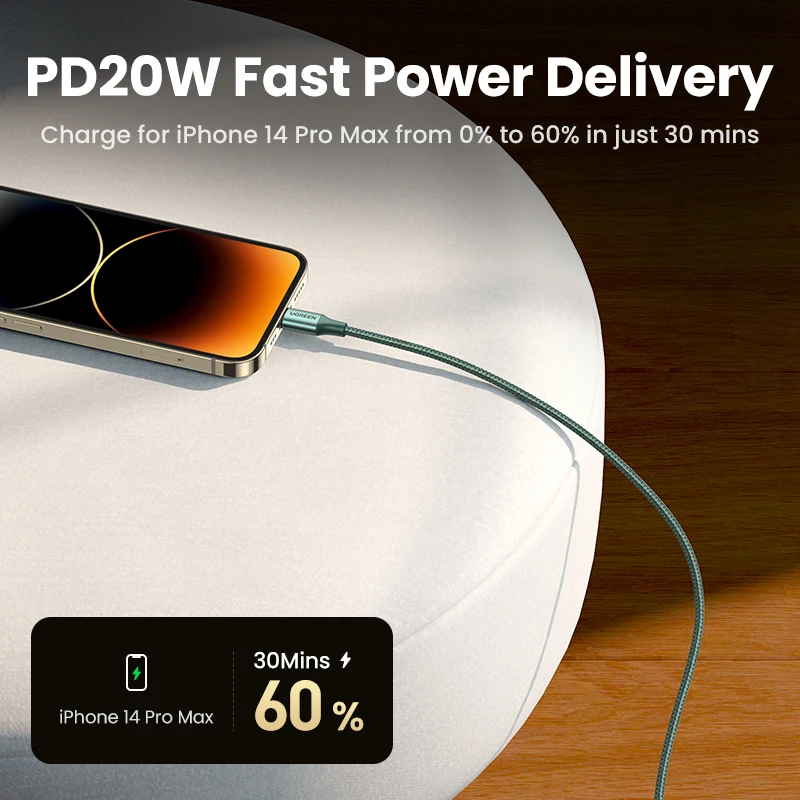 UGREEN MFi kabel USB C do błyskawicy 20W PD dla iPhone 14 13 12 Pro Max typ C szybkie ładowanie dla ipada telefon kabel danych
