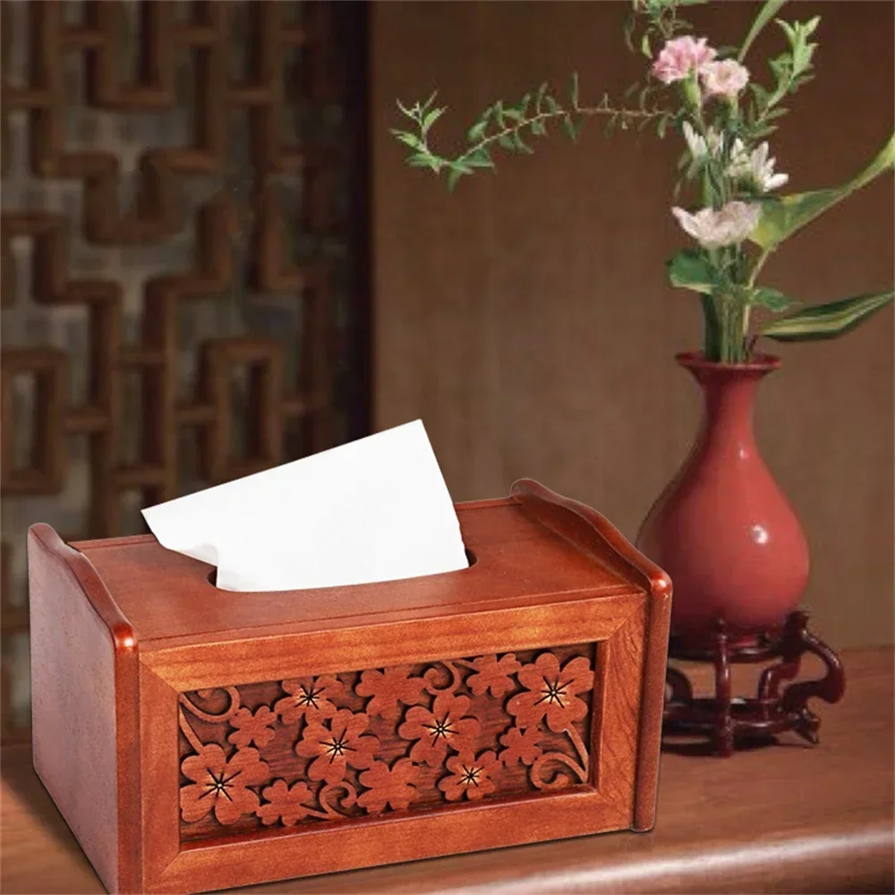 YB  Lid Holder Durable Pine Wood Square Tissue Box with Sliding Bottom Suitable for Bathroom, Bedroom, Dining Table, Office