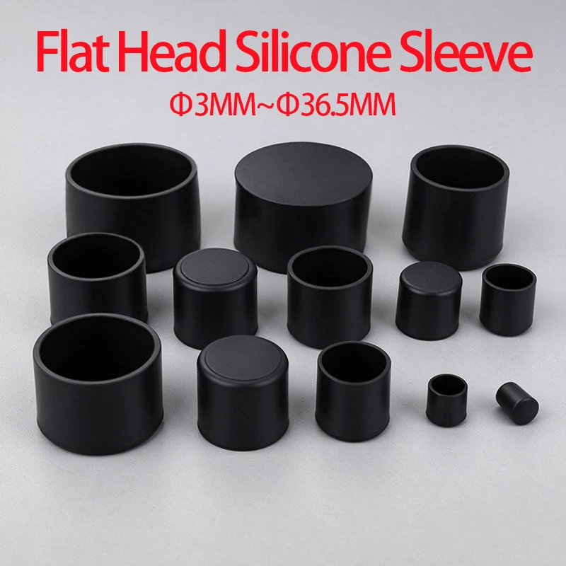 10PCS/Set Black Anti Slip Silicone Cover Flat Head Anti-Collision Cover Furniture Hardware Steel Pipe Plug End Protective Cover