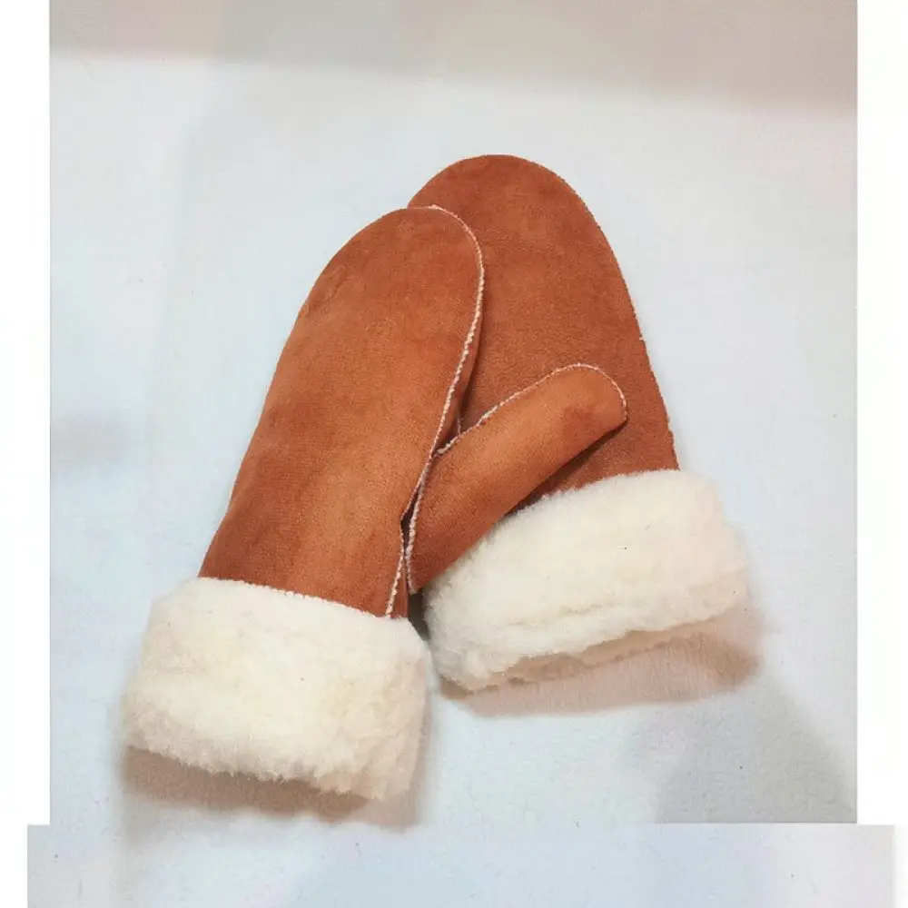 Mens Suede Winter Warm Gloves Thickened Fleece Lined Mittens Windproof Thermal Cold Resistant Outdoor Sports Yellow