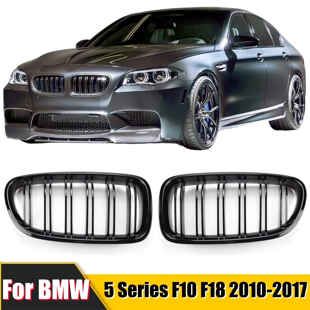 

2Pcs Car Style Gloss Black Front Kidney Double Slat Grill Grille for BMW 5 Series F10 F11 F18 2010-2017 Dual Line Racing Grilles