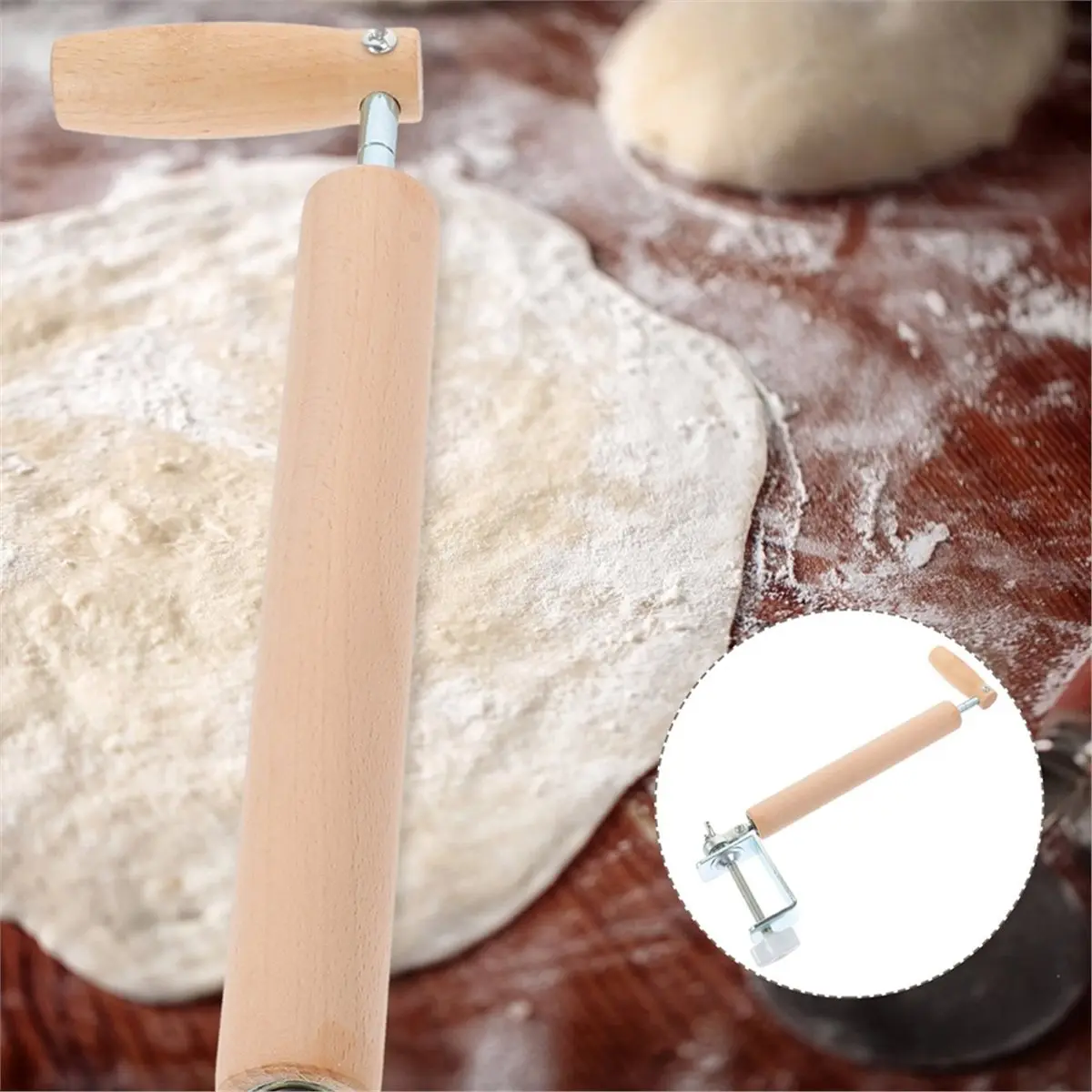 Industrial Tools Premium Wooden Rolling Pin for Baking - 360° Rotating Handle, Non-Stick , Ideal for Dough, Pizza, and Pastries