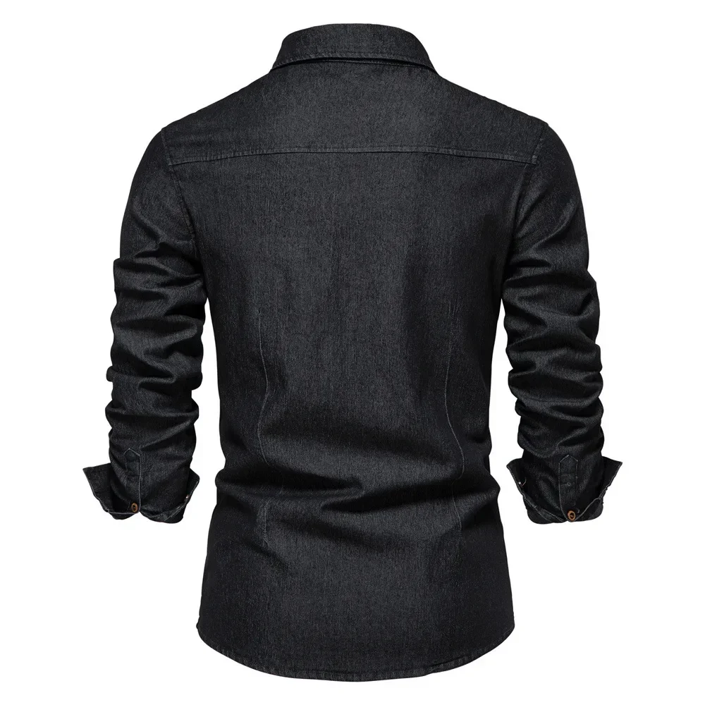 Trend New Large Size 5XL Denim Shirts Men Casual Solid Color Long-sleeved Spring and Autumn Single Breasted Male Tops