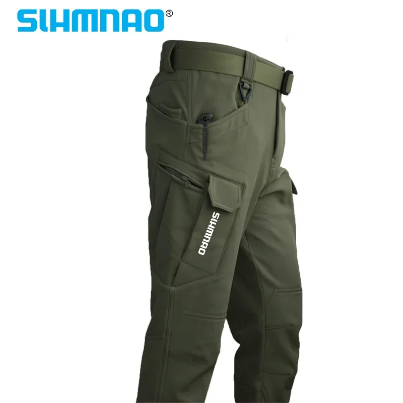 Fishing Pants Men's Autumn and Winter Soft Shell Thickened Warm Windproof and Breathable Wool Hiking and Cycling Pants