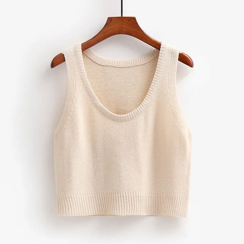 Round Necked Knitted Vest for Women's Early Spring 2023 New Style Outerwear Sweater Vest Folded Shoulder Short Vest