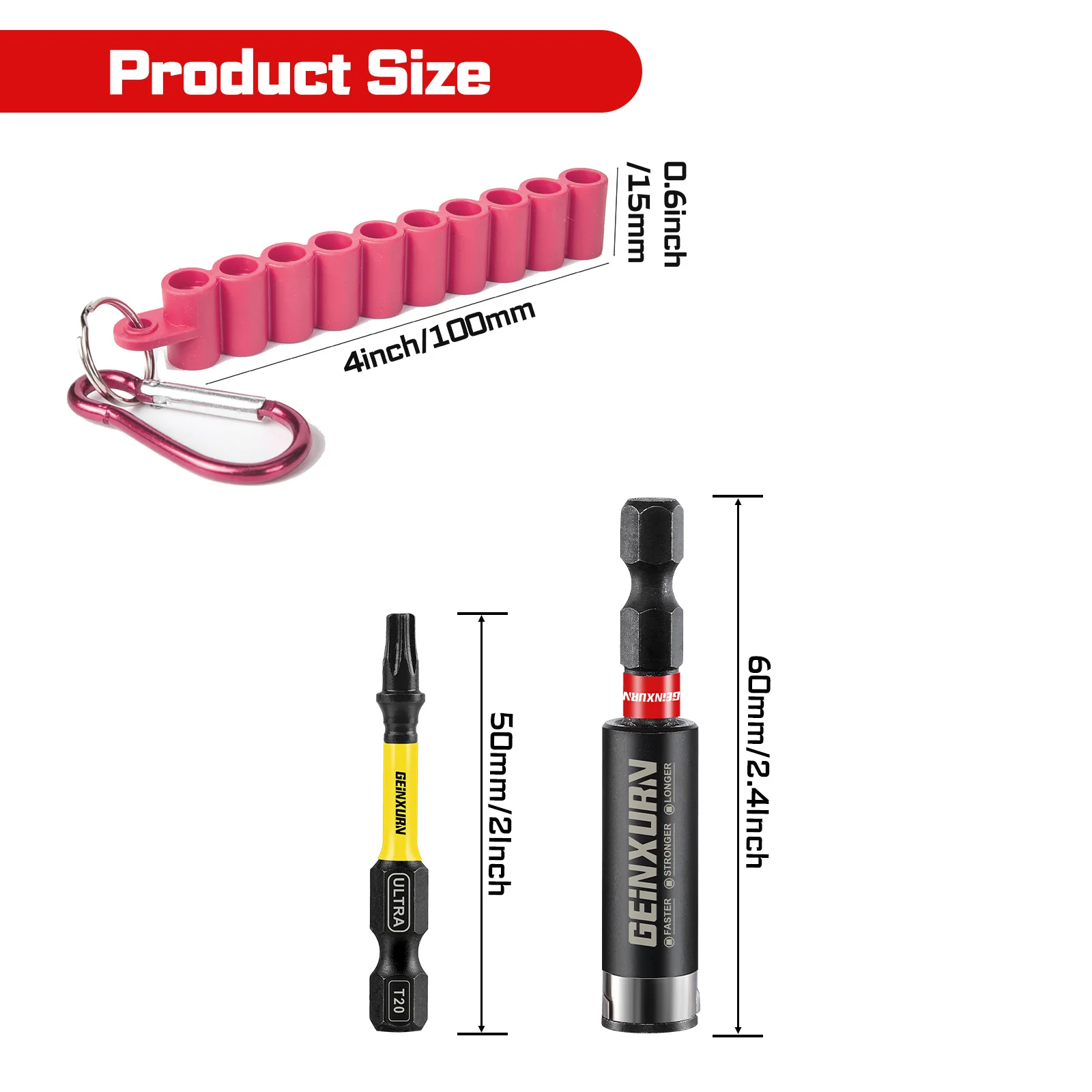 Geinxurn Impact Torx Screwdriver Bits Set, 2” T20 Magnetic S2 Steel Driver Bits and Bit Holder with Soft Hanging Strips