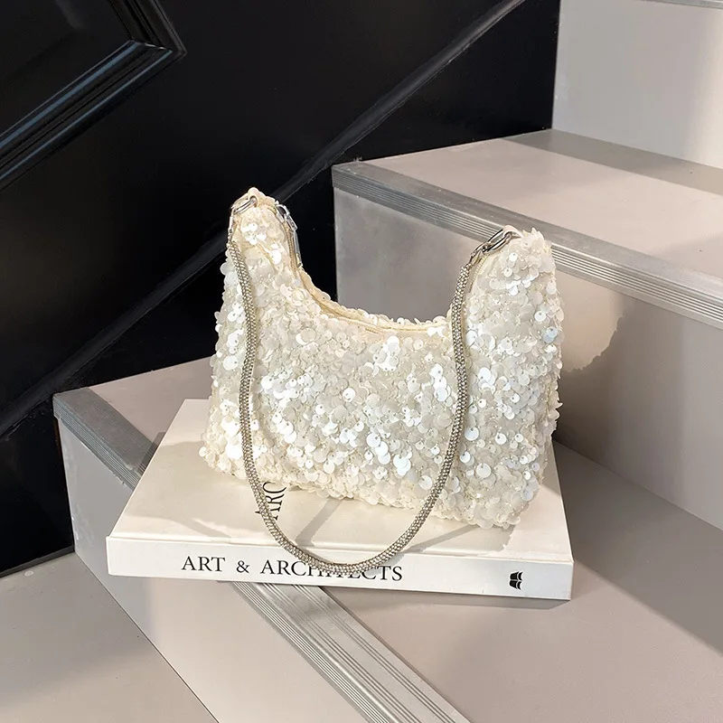 2026 New Stylish Women Underarm Bag Chic INS High Grade Vibe Elegant Shoulder Bag Niche Shiny Sequins Fashion Portable Handbag