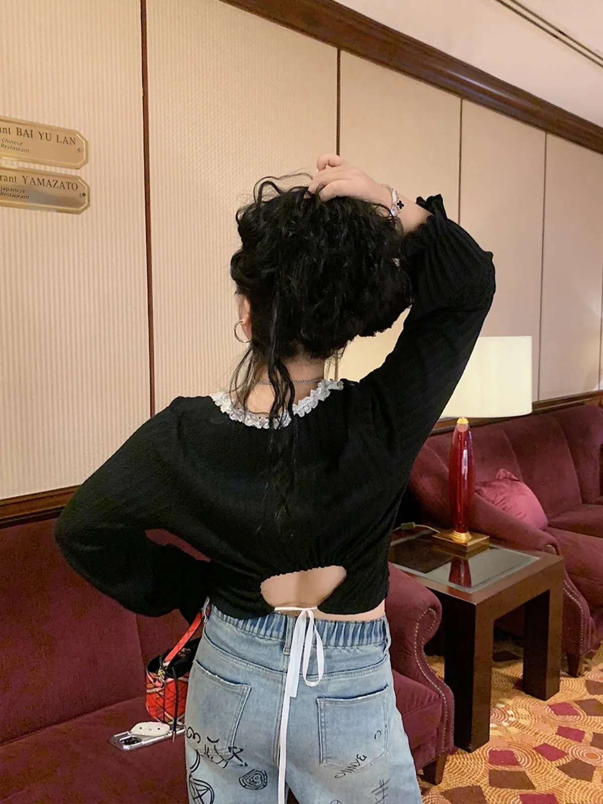 

Unique Bal Lace Trim Knitted Sweater Women's Square Collar Hollow out Design Autumn Faion plus Size Casual Sle Top