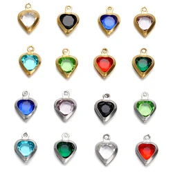 10pcs 7.5mm Stainless Steel Heart Pendants Colorful Crystal Charms for DIY Necklace Bracelet Pendant Jewelry Making Supplies