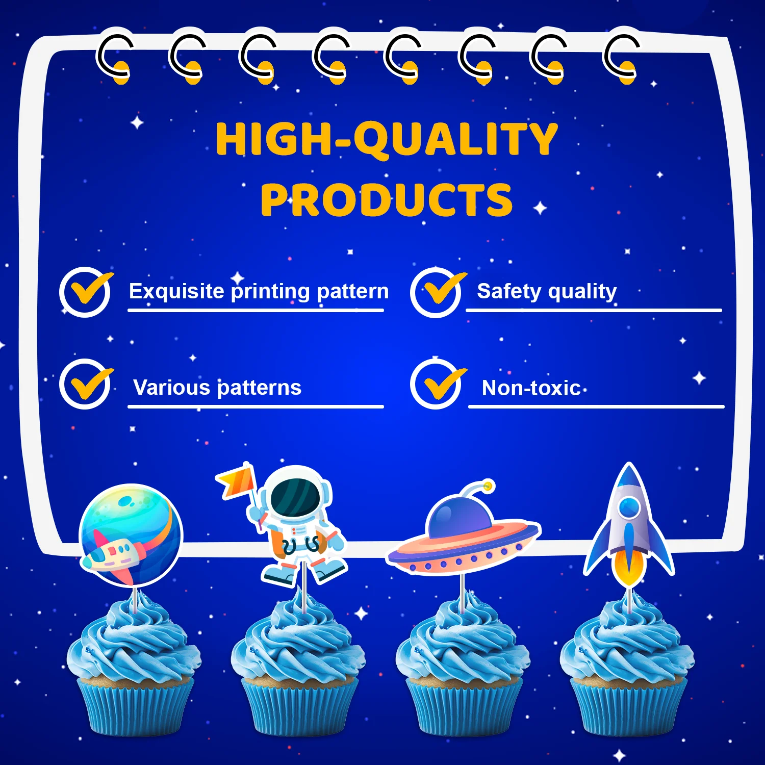 قطعة علوية للكيك الفضائية، 25 قطعة من زينة الكيك الفضائي - قطعة علوية للكيك على شكل مساحة + 24 قطعة علوية لتزيين حفلات الفضاء #2