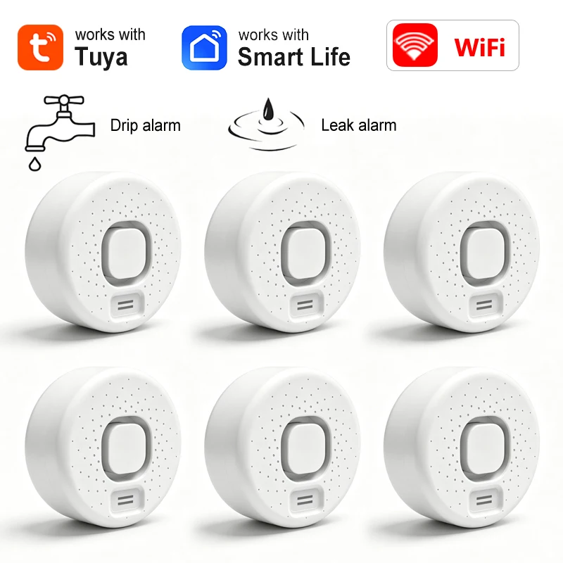 

Tuya WiFi Water Leakage Detector Smart Life Drip Sensor High Decibel Sound Alarm Kitchen Bathroom Flood Leak APP Remote Alert