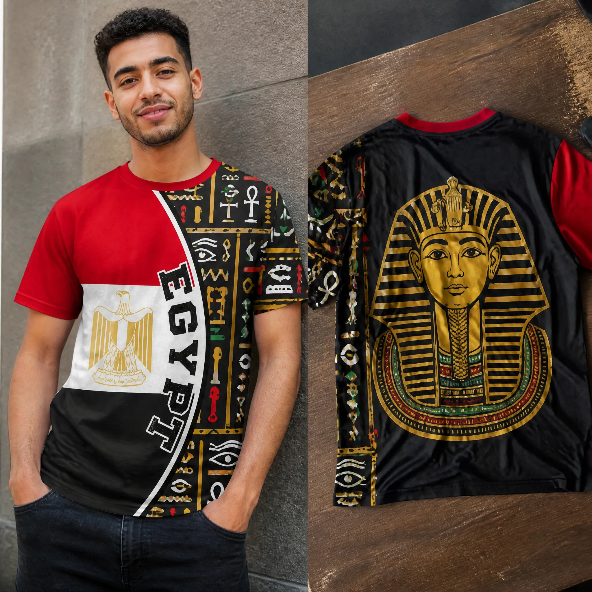 Men Fashion Egypt - تي شيرت رجالي بتصميم علم مصر