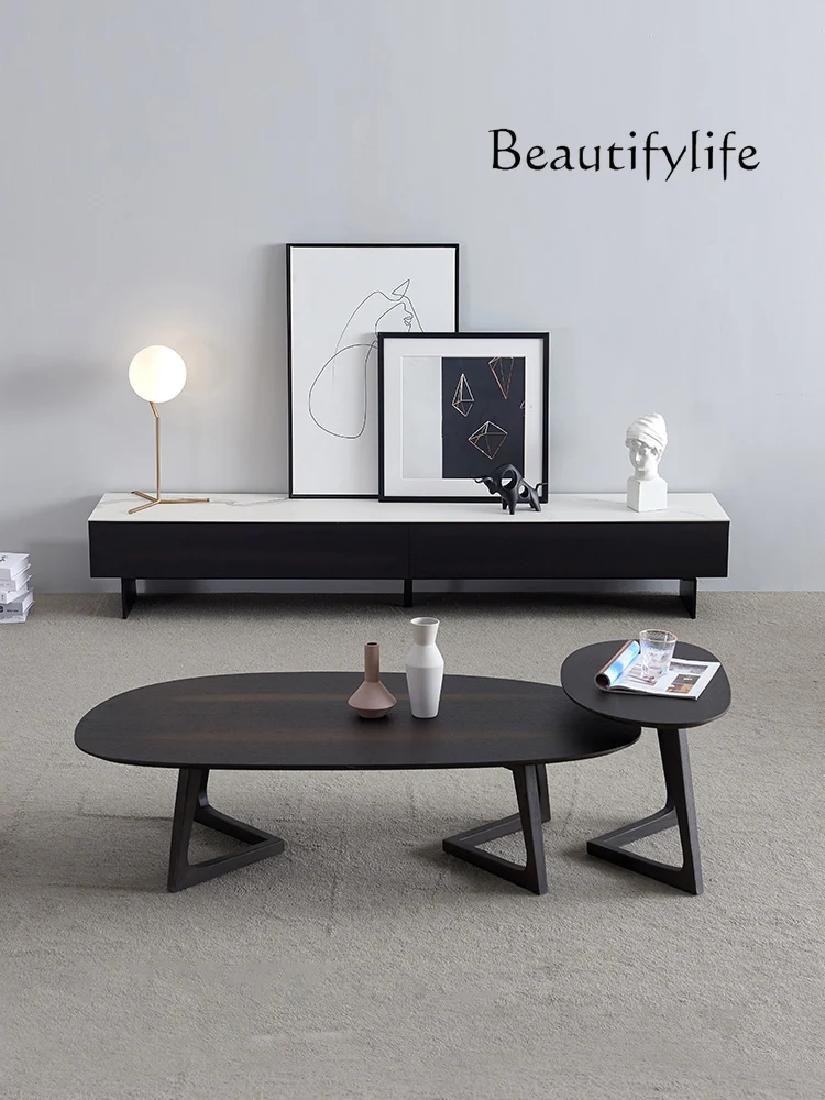 Italian Minimalist Stone Plate Coffee Table Combination Modern Simple and Light Luxury Marble TV Stand