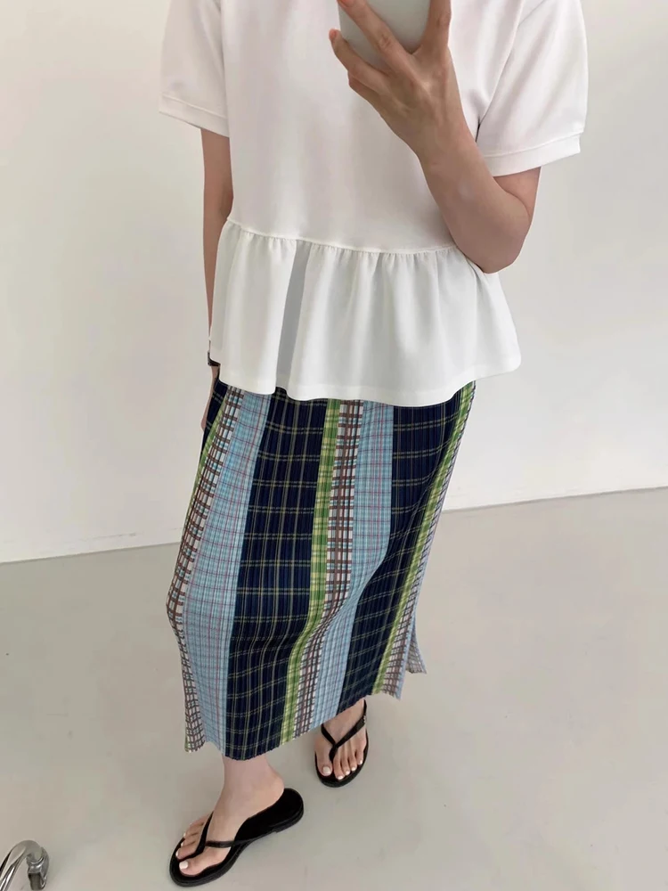 ZHISILAO Vintage Plaid Long Straight Skirts Women Summer 2025 Chic Lattice Boho Beach Wear Skirts Holiday