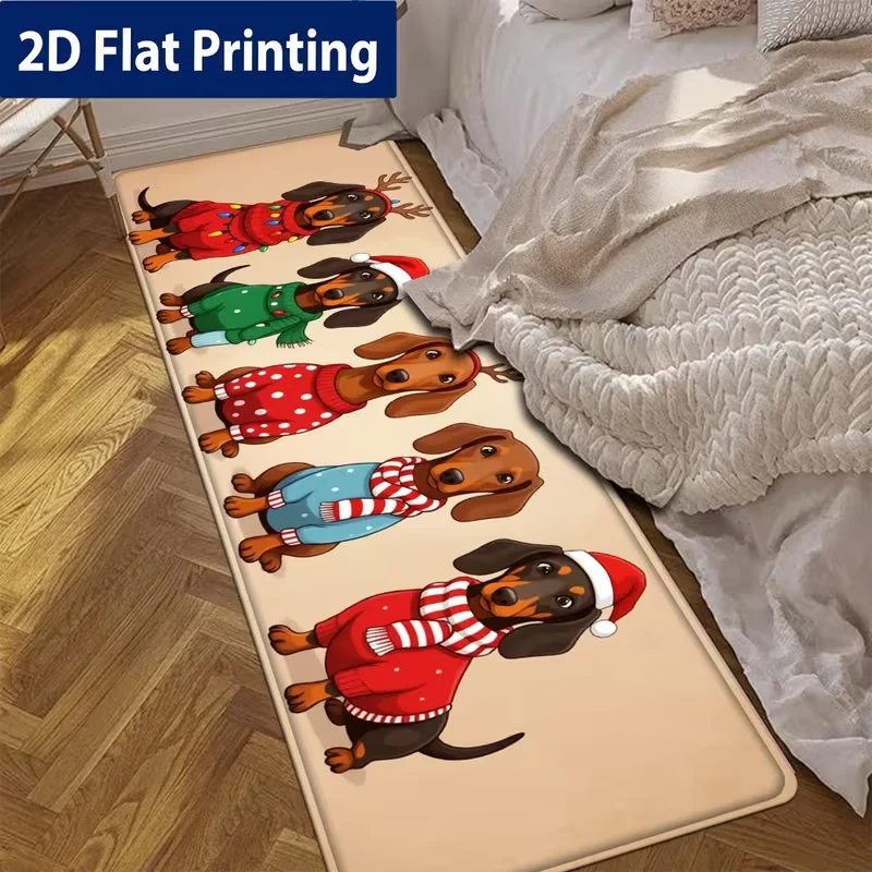 Christmas Runner Rug Dachshund Dog Xmas Sweater Print Carpet Hallway Bedroom Bedside Area Rug Cute Indoor Home Decor