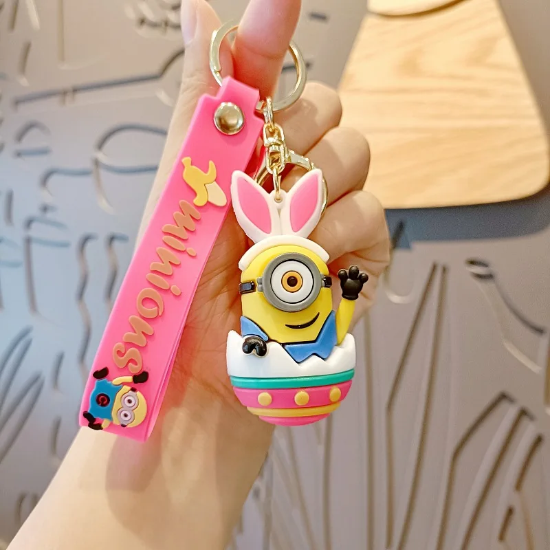 

4PSC Charming Eggshell Man Cartoon Yellow Keyring Figurine Exquisite Handbag Accessory Gift