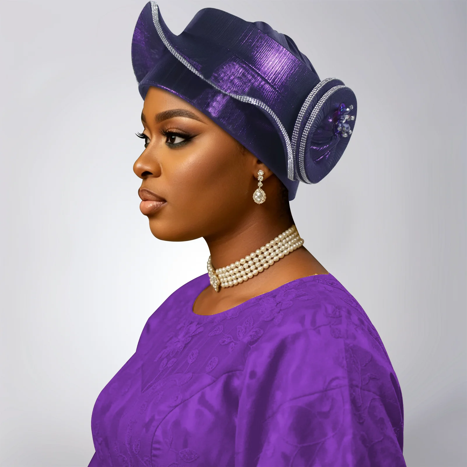 

New Rhinstone Beret Turban Cap for Women Afrcian Headtie Auto Gele Female Head Wrap Nigerian Wedding Party Geles Headpiece Hijab
