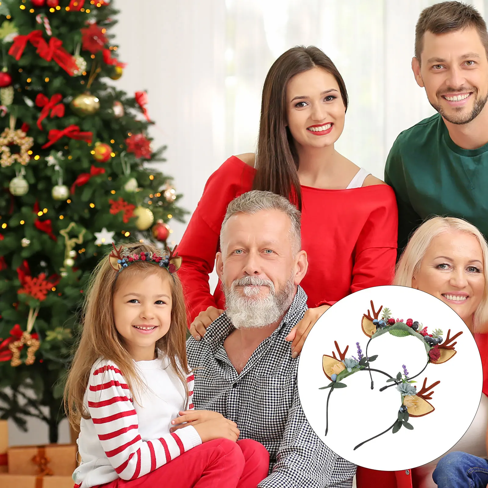 

2 Pcs Christmas Decor Elk Headband Party Hairband Festive Accessories Antlers Hoops Cute Headdress Hairpin Chic Adorable Child