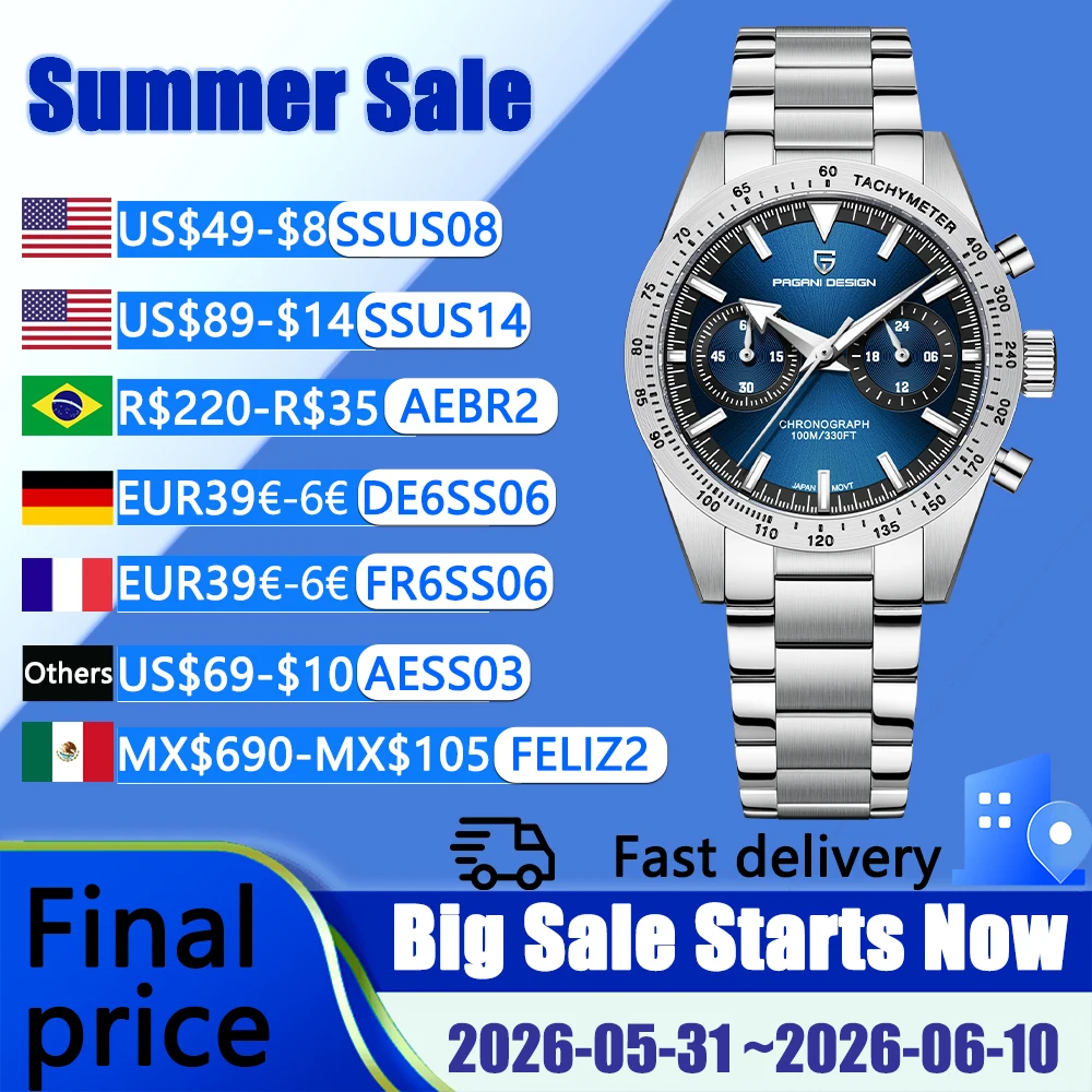 

2025 Pagani design retro Moon men's watches top fashion brand Chronograph Quartz watch men's AR Sapphire Glass waterproof sports