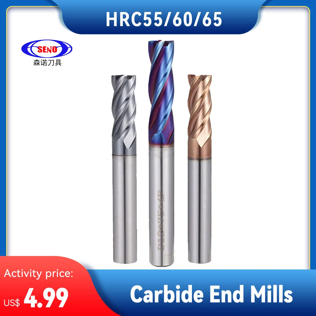 

SENO HRC55 HRC60 HRC65 CNC Carbide End Mills 4Flute Tungsten Machine Milling Cutter Tools Metal Key Seat Face Router Bit EndMill