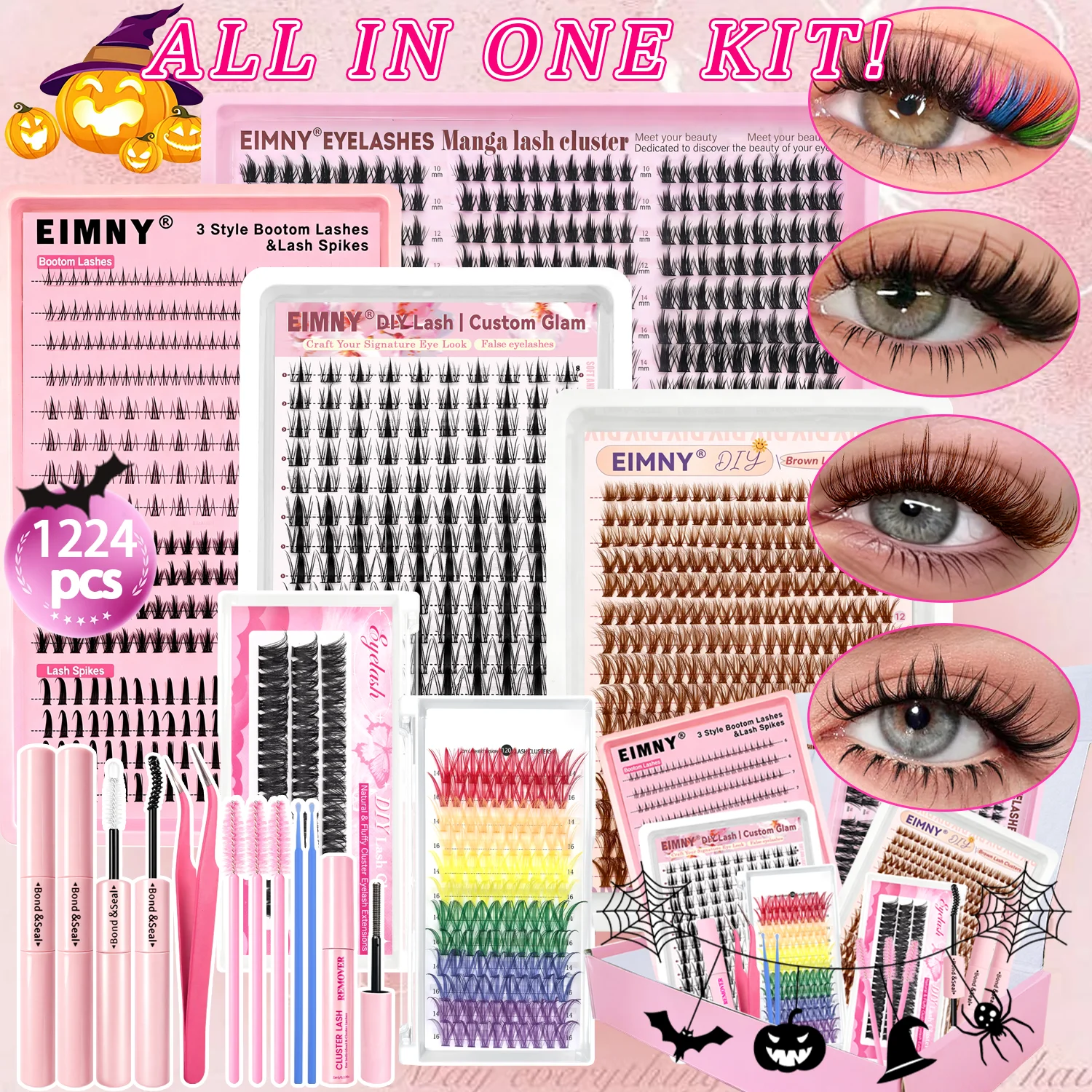 720/200-teiliges Wimpernverlängerungsset, flauschiges Wimpernverlängerungsset mit Wimpernbindung und Dichtung, Wimpernpinzette, dicke Wimperncluster, Wispy
