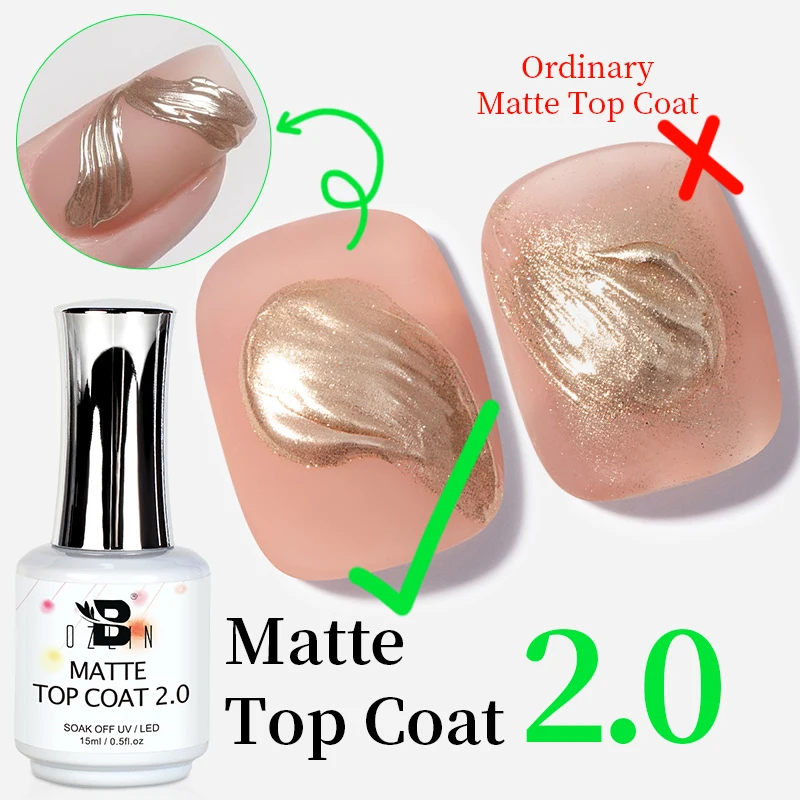 BOZLIN 15ml Matt Top Coat 2.0 Non-stick Powder Nail Polish Varnish Semi Permanent Soak Off Gel Nail Polish Manicure Art