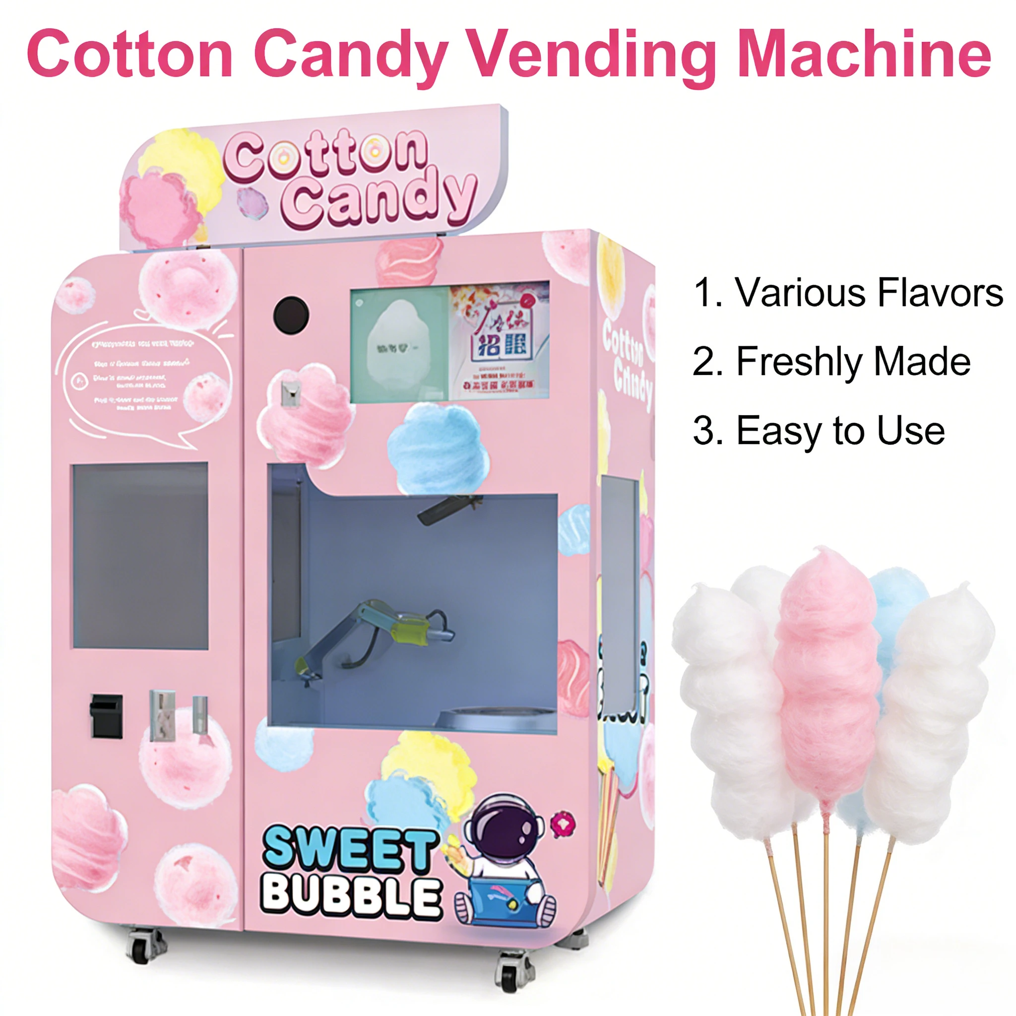 Customized Automatic Cleaning Quick Production Cotton Candy Machine Commercial Candy Floss Vending Machine For Sale