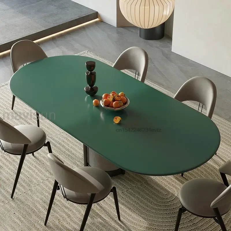 

Simple Kitchen Table Of Green Glossy Baking Lacquer Desktop Stable Carbon Steel Frame Solid Wood Pier Rectangle Dining Table