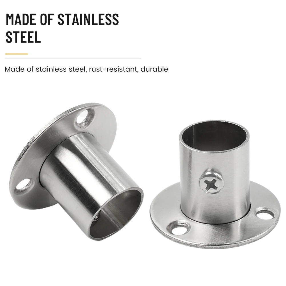 Stainless Steel Closet Rod Flange Socket Bracket Set for Pipe Lever Support in Home or Commercial Storage 2 Pieces