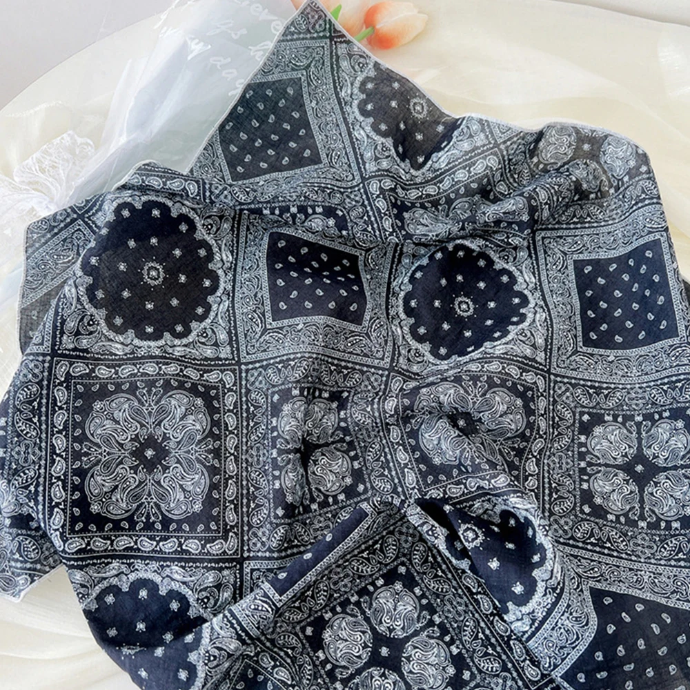 55x55cm Cotton Linen Square Scarf Fashion Spring Autumn Thin Sunscreen Floral Handkerchief Women Neck Scarf Turban Bandanas