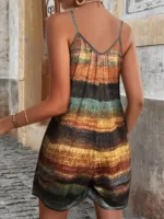 Summer Women's Jumpsuit Striped Print Elegant Sleeveless Shorts Plus Size Romper Casual Fashion - Image 2