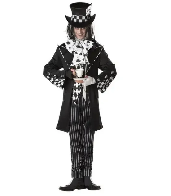 Adulto homem chapeleiro louco traje halloween fantasia festa cospaly fantasia vestido