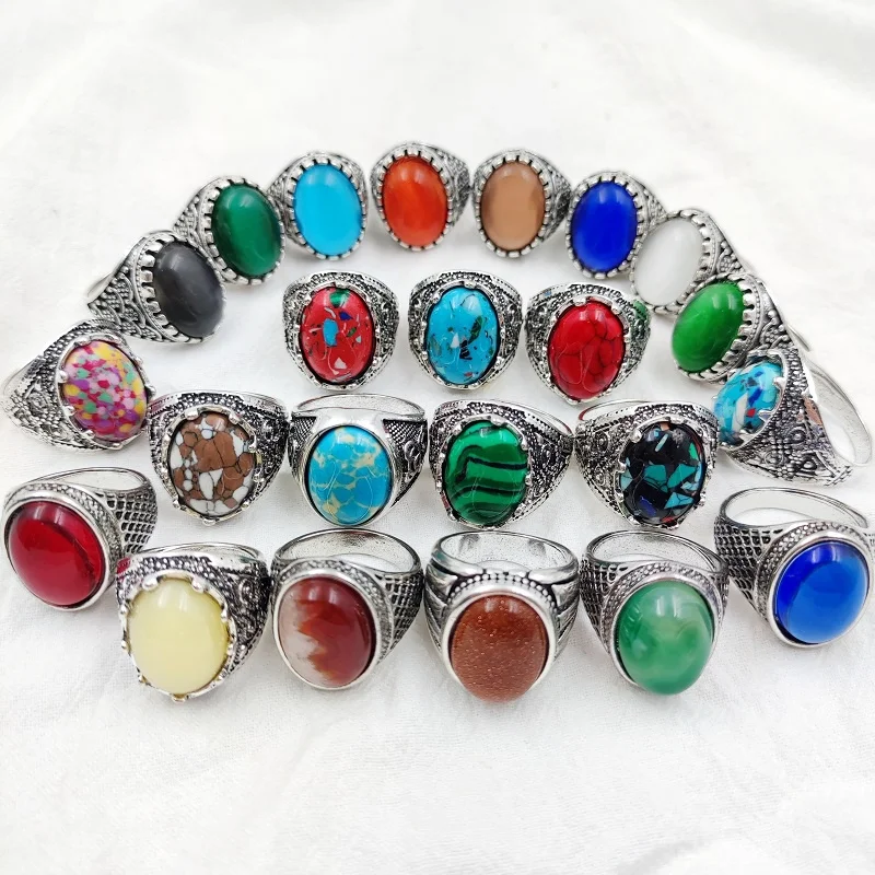 5/10Pcs/Lot Vintage Bohemian Stone Rings for Women and Men Opal Stone Finger Ring Alloy Jewelry Party Gift Accessories Wholesale