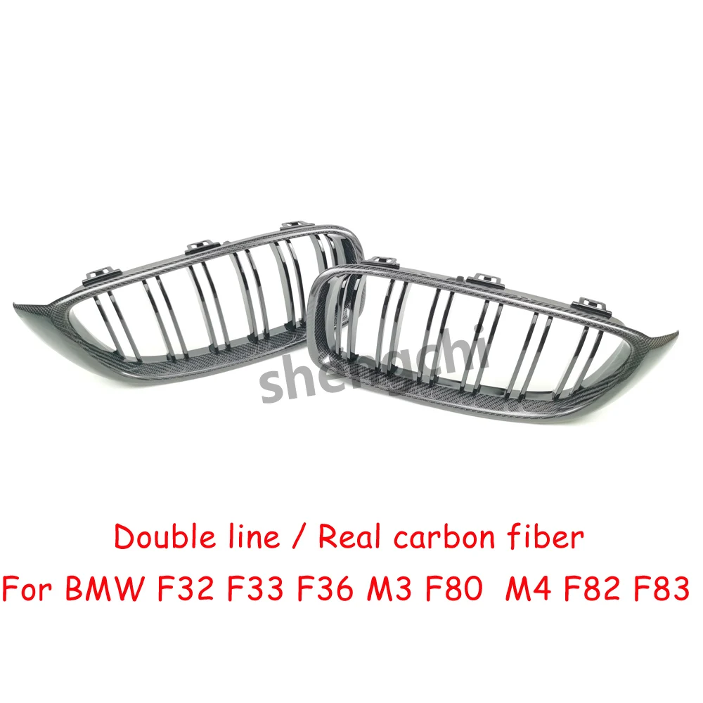 M3 F80 M4 F82 F83 F32 F33 F36 Double line Real Carbon Fiber Front Bumper Grill for BMW 4 Series 418i 420i 428i 430i 435i 440i