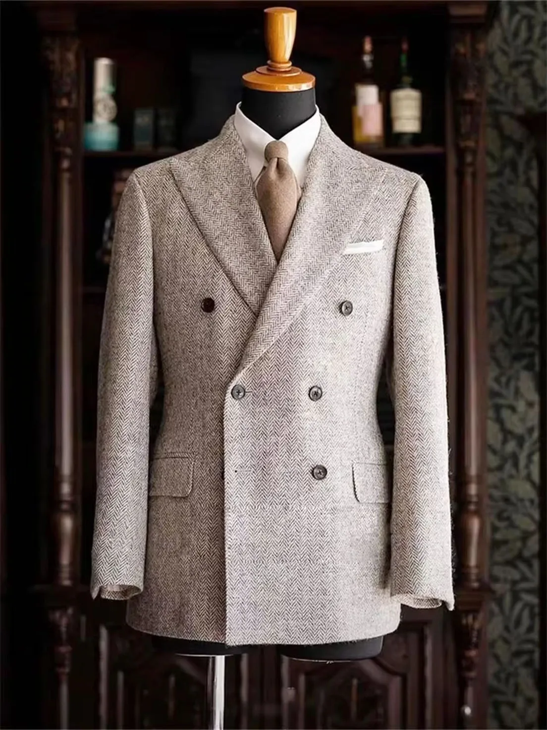 Men's Herringbone Slim Fit Casual Blazer Double Breasted Stylish Comfortable Jacket Coat for Men's Suit