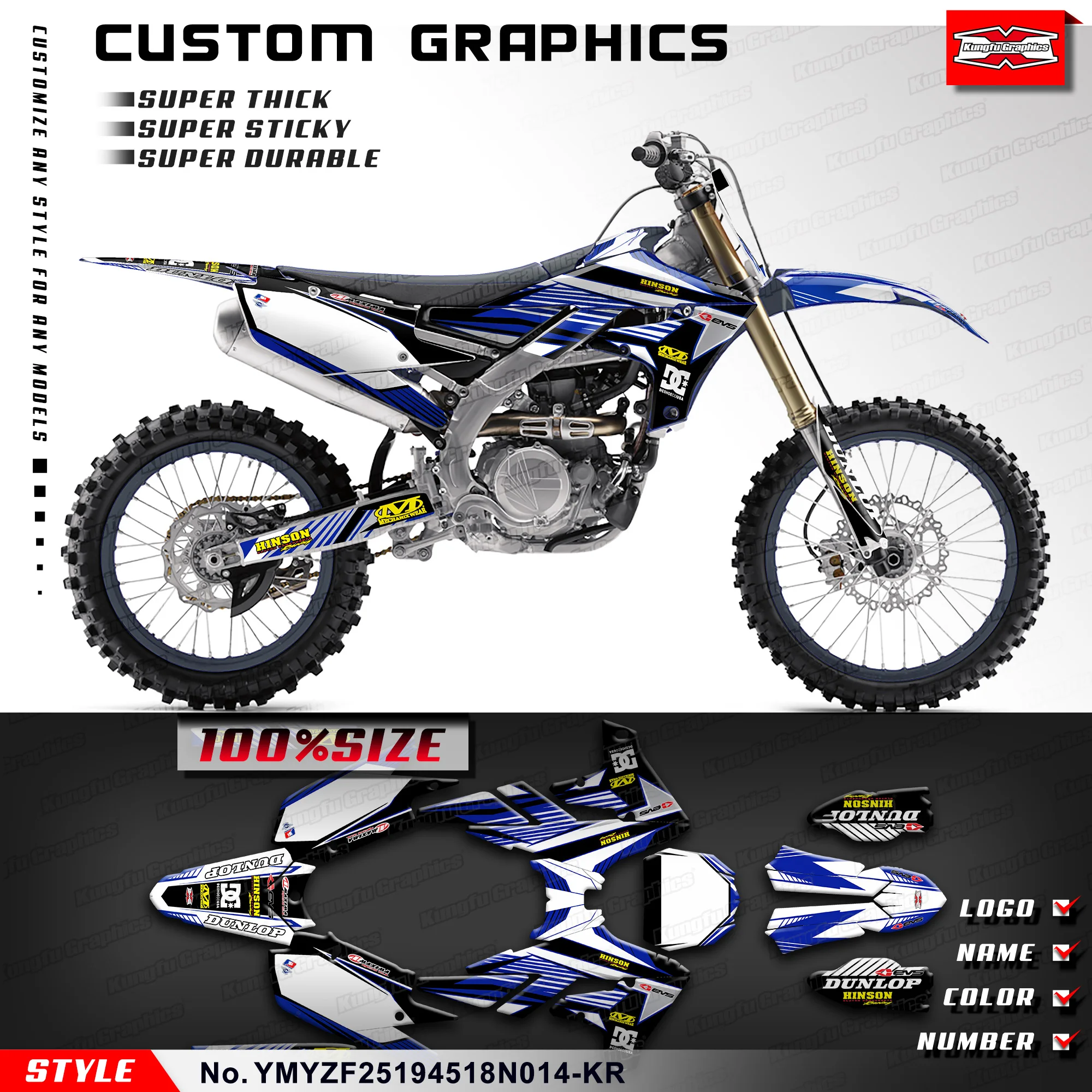 

KUNGFU GRAPHICS Racing Graphics Sticker Kit for Yamaha YZ250F 19-23 YZ450F 18-22, YMYZF25194518N014-KR