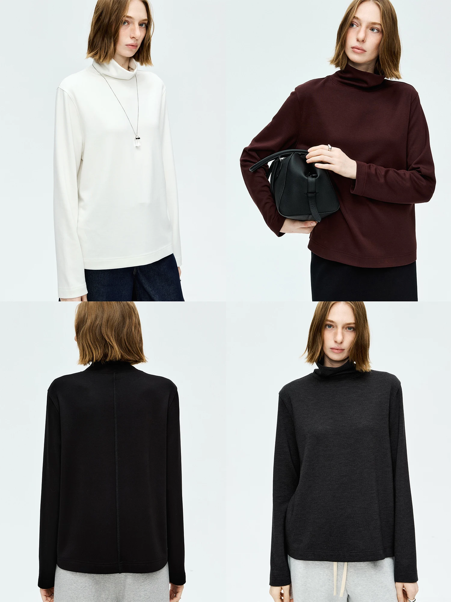 

MRS Studios Autumn Winter High Ne Long Sve Fce Lined Base Layer Warm T-irt Women's Casual Loose Fit Cotton Tee