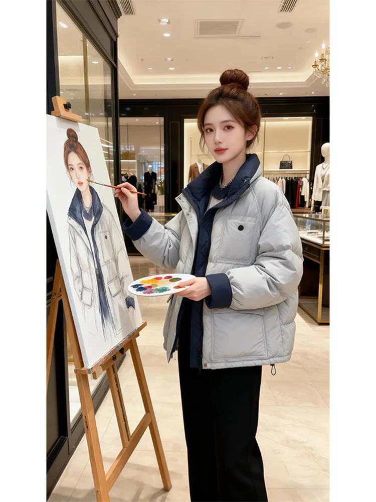 

Модная хлопковая куртка-пальто женская с воротником-стойкой, высококачественная зимняя верхняя одежда в корейском стиле, свободный крой, цветная