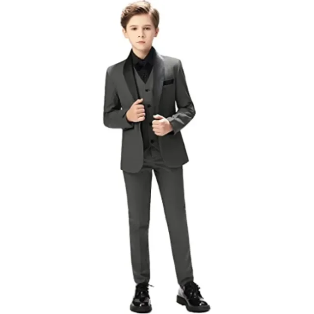 White Boys Suit Wedding Tuxedo Floral Jacket Pant Vest 3 Piece Party Dress Kids Blazer Trousers Set 2-16 Complete Clothes