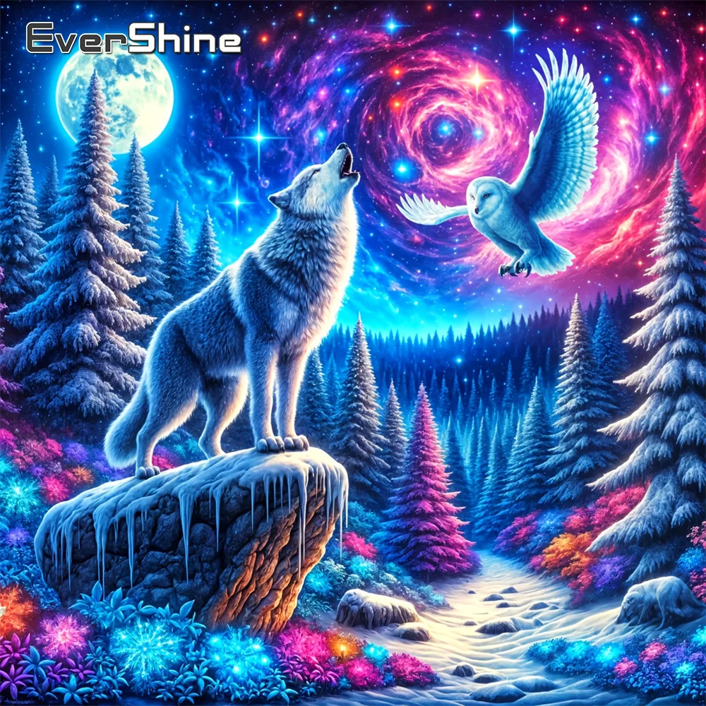Evershine Diamant Stickerei Wolf Tier Eule Mosaik Baum Acryl Handwerk Liefert Winter Malerei Mond DIY Neue Ankunft Handwerk