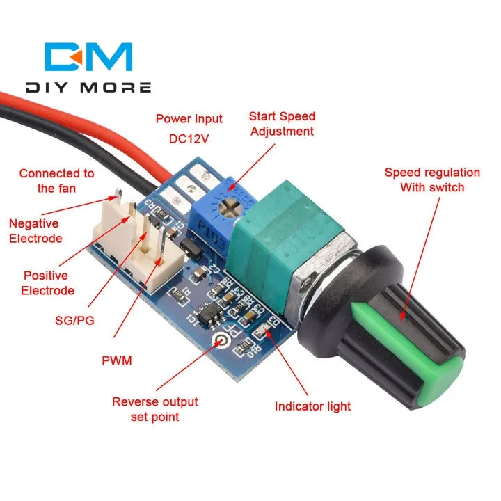 DC 12V Motor Speed Controller Fan Speed Adjustable Switch 4-Wire Speed Control Module for for PC CPU Cooler Fan